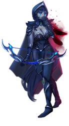 Size: 1280x2320 | Tagged: safe, artist:effervesket, anthro, elf, plantigrade anthro, armor, arrow, bow (weapon), bow and arrow, breasts, cape, chainmail bikini, cleavage, clothes, dark elf, dota 2, drow, female, simple background, solo, transparent background, traxex, unconvincing armor, weapon