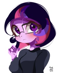 Size: 1058x1338 | Tagged: safe, artist:tohupo, twilight sparkle, twilight sparkle (alicorn), alicorn, equestria girls, alternate hairstyle, female, glasses, solo, twilight's professional glasses