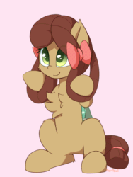 Size: 450x600 | Tagged: safe, artist:puetsua, artist:szafir87, yona, earth pony, pony, she's all yak, animated, blinking, bow, cheek fluff, chest fluff, colored pupils, cute, ear fluff, ear tufts, female, fluffy, gif, hnnng, leg fluff, lööps, mare, monkey swings, pink background, ponified, pony yona, simple background, sitting, smiling, solo, species swap, sweet dreams fuel, weapons-grade cute, yonadorable