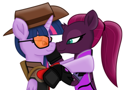 Size: 9695x6952 | Tagged: safe, alternate version, artist:ejlightning007arts, edit, tempest shadow, twilight sparkle, twilight sparkle (alicorn), alicorn, pony, boop, cute, female, lesbian, noseboop, overwatch, ponytail, shipping, simple background, team fortress 2, tempestlight, transparent background, twilight sniper, vector, widowmaker, widowtempest