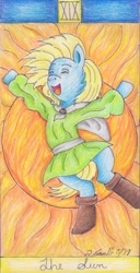 Size: 450x877 | Tagged: safe, artist:pristine1281, oc, oc:finn the pony, pony, finn the human, ponified, solo, tarot, the sun, traditional art