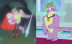 Size: 1119x686 | Tagged: safe, edit, screencap, spike, dragon, a dog and pony show, the last problem, beefspike, close enough, comparison, gigachad spike, leak, older, older spike, winged spike