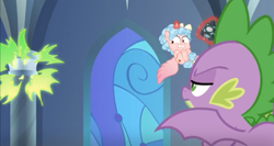 Size: 1011x536 | Tagged: safe, screencap, cozy glow, spike, alicorn, dragon, pegasus, pony, the ending of the end, cozycorn, explosion, female, filly, fire blast, flying, leak, male, race swap, shocked, winged spike