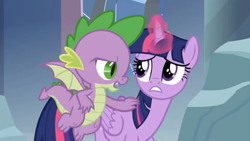 Size: 1004x567 | Tagged: safe, screencap, spike, twilight sparkle, twilight sparkle (alicorn), alicorn, dragon, the ending of the end, claw, flying, leak, narrow eyes, winged spike