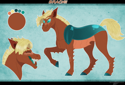 Size: 1350x919 | Tagged: safe, artist:bijutsuyoukai, oc, oc:brachii, changepony, hybrid, male, offspring, parent:applejack, parent:thorax, solo