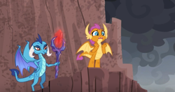 Size: 1004x532 | Tagged: safe, screencap, princess ember, smolder, dragon, the ending of the end, bloodstone scepter, dragon lands, dragoness, female, pleading