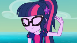 Size: 1920x1080 | Tagged: safe, screencap, sci-twi, twilight sparkle, better together, equestria girls, i'm on a yacht, geode of telekinesis, glasses, magical geodes, solo