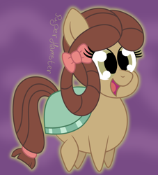 Size: 1336x1474 | Tagged: safe, artist:puperhamster, yona, pony, yak, she's all yak, chibi, cute, female, happy, ponified, pony yona, simple background, solo, species swap, yonadorable