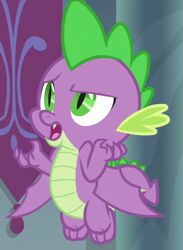 Size: 525x716 | Tagged: safe, screencap, spike, dragon, the beginning of the end, claws, cropped, flying, male, solo, winged spike, wings