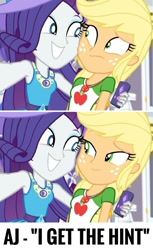 Size: 996x1627 | Tagged: safe, edit, edited screencap, screencap, applejack, rarity, better together, camping must-haves, equestria girls, caption, cellphone, equestria girls season 2, female, freckles, implied lesbian, implied rarijack, implied shipping, lesbian, lidded eyes, out of context, phone, rarijack, rarity's bedroom, shipping