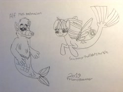 Size: 2592x1936 | Tagged: safe, artist:rowserlotstudios1993, twilight sparkle, mermaid, seapony (g4), alf, crossover, mermaidized, seaponified, seapony twilight, species swap, traditional art