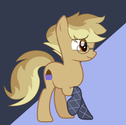 Size: 1980x1976 | Tagged: safe, artist:biitt, artist:nightcorecat123, oc, oc only, oc:clockwork (ice1517), earth pony, pony, base used, glasses, icey-verse, male, offspring, oven mitts, parent:derpy hooves, parent:doctor whooves, parents:doctorderpy, raised hoof, solo, stallion