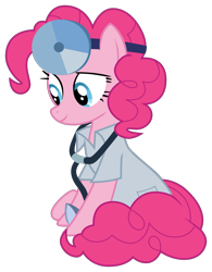 Size: 1595x2049 | Tagged: safe, artist:sonofaskywalker, derpibooru import, pinkie pie, earth pony, pony, the summer sun setback, clothes, doctor pie, female, mare, simple background, sitting, smiling, solo, stethoscope, transparent background, vector