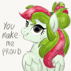 Size: 2100x2100 | Tagged: safe, artist:sjart117, oc, oc only, oc:watermelana, pegasus, pony, doodle, ear fluff, female, fluffy, freckles, looking at you, looking back, looking back at you, mare, motivational, simple background, sketch, smiling, solo, speech, white background