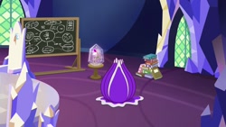 Size: 1920x1080 | Tagged: safe, screencap, growing up is hard to do, book, chalkboard, cutie map, flower, no pony, twilight's castle, wishing flower