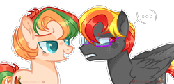 Size: 1280x622 | Tagged: safe, artist:manella-art, oc, oc only, oc:cinder, oc:mango, earth pony, pegasus, pony, female, glasses, male, mare, simple background, stallion, transparent background