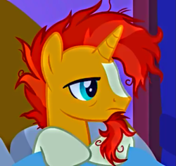 Size: 763x720 | Tagged: safe, sunburst, pony, uncommon bond, bed, lidded eyes, messy mane, ruffled, scruffy, sleepy