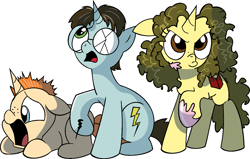 Size: 1381x878 | Tagged: safe, artist:vgc2001, pony, unicorn, spoiler:comic, book, broken glasses, colt, female, filly, freckles, harry potter, hermione granger, lightning, male, ponified, ron weasley, scared, spell, wand