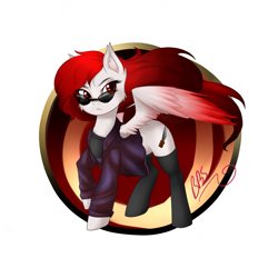 Size: 1200x1200 | Tagged: safe, artist:berry-bliss-sundae, oc, oc:ketsueki shēdo, pegasus, pony, clothes, female, jacket, shirt, socks, solo, sunglasses