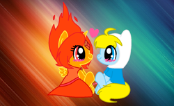 Size: 1150x702 | Tagged: safe, artist:fionnadash501, alicorn, earth pony, pony, adventure time, alicornified, finn the human, fire princess, ponified, race swap