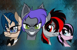 Size: 1600x1048 | Tagged: safe, artist:dualtry, oc, bat pony, pegasus, pony, unicorn, bat pony oc, bust, group, original character do not steal, pegasus oc, unicorn oc