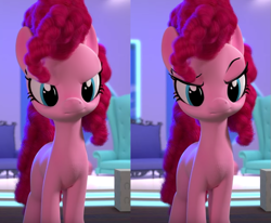 Size: 803x662 | Tagged: safe, artist:amura-of-jupiter, derpibooru import, edit, edited screencap, screencap, pinkie pie, earth pony, pony, hello pinkie pie, 3d, cgi, comparison, female, solo, talk show, youtube