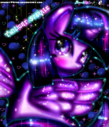 Size: 827x966 | Tagged: safe, artist:sonamy94fan, twilight sparkle, twilight sparkle (alicorn), alicorn, pony, female, looking back, mare, pretty, signature, solo, sparkles