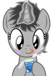 Size: 765x1071 | Tagged: safe, artist:darkstorm619, oc, oc:dossier, unicorn, fanfic:shadow of equestria, blushing, condensed milk, female, food, holding, levitation, magic, simple background, solo, spoon, telekinesis, transparent background