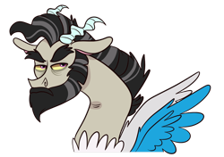 Size: 1024x720 | Tagged: safe, artist:ashidaii, oc, oc:entropy, draconequus, hybrid, beard, facial hair, interspecies offspring, male, offspring, parent:discord, parent:princess celestia, parents:dislestia, simple background, solo, transparent background