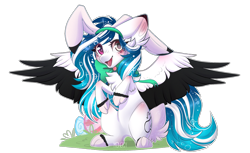 Size: 1882x1152 | Tagged: safe, artist:monogy, oc, oc only, oc:marie pixel, pegasus, pony, animal costume, bunny costume, clothes, costume, easter, female, holiday, mare, simple background, solo, spread wings, transparent background, two toned wings, wings