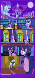 Size: 1919x4225 | Tagged: safe, artist:estories, twilight sparkle, twilight sparkle (alicorn), oc, oc:curly mane, oc:silverlay, alicorn, pony, unicorn, comic:a(pple)ffection, book, comic, discorded, female, mare, sheep pony