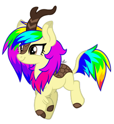 Size: 1401x1531 | Tagged: safe, artist:leaficun3, oc, oc only, oc:rainbowtashie, kirin, base used, kirin oc, kirin-ified, ponysona, rainbow hair, simple background, smiley face, species swap, transparent background, vector