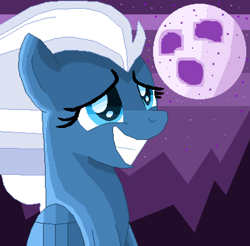 Size: 4000x3940 | Tagged: safe, artist:superhypersonic2000, night glider, pony, absurd resolution, bust, full moon, grin, moon, pixel art, portrait, smiling, solo