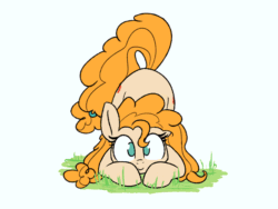 Size: 800x600 | Tagged: safe, artist:heir-of-rick, artist:szafir87, pear butter, earth pony, pony, animated, blinking, both cutie marks, butt shake, cute, face down ass up, female, gif, grass, imminent pounce, looking at you, mare, pearabetes, plot, simple background, smiling, solo, szafir87 is trying to murder us, weapons-grade cute