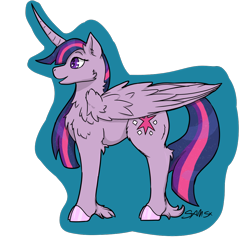 Size: 1000x950 | Tagged: safe, artist:samsx22, twilight sparkle, twilight sparkle (alicorn), alicorn, pony, cheek fluff, chest fluff, curved horn, ear fluff, ethereal mane, female, fluffy, horn, long horn, mare, open mouth, profile, simple background, solo, starry mane, transparent background, unshorn fetlocks, wing fluff