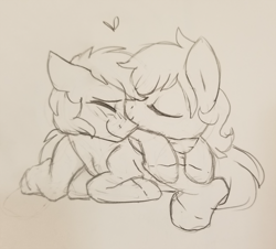 Size: 1500x1354 | Tagged: safe, artist:kellythedrawinguni, oc, oc only, oc:atom, oc:lemming, pegasus, pony, black and white, couple, cute, gay, grayscale, male, monochrome, my little pony