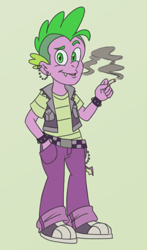 Size: 1610x2732 | Tagged: safe, artist:itoruna-the-platypus, spike, equestria girls, cigarette, equestria girls-ified, green background, human spike, simple background
