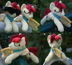 Size: 2768x2500 | Tagged: safe, artist:bastler, oc, oc only, oc:aurora harmony, pegasus, pony, female, irl, mare, neckerchief, photo, plushie, sleeping, sunglasses, ticket