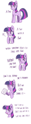Size: 1080x4320 | Tagged: safe, artist:tastyrainbow, twilight sparkle, unicorn twilight, pony, unicorn, angry, blank flank, blushing, book, bookhorse, bust, comic, cute, dialogue, featured on derpibooru, female, floating heart, frown, glare, heart, hoof hold, hug, lidded eyes, looking at you, madorable, mare, missing cutie mark, open mouth, simple, simple background, smiling, solo, sweet dreams fuel, talking to viewer, text, that pony sure does love books, truth, twi, twiabetes, white background, wholesome