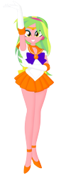 Size: 2257x6051 | Tagged: safe, artist:cyber-murph, lemon zest, equestria girls, friendship games, beautiful, beautiful eyes, beautiful hair, clothes, commission, crossover, cute, green hair, high heels, jewelry, legs, miniskirt, orange eyes, pleated skirt, sailor moon, sailor venus, shoes, skirt, woman, zestabetes