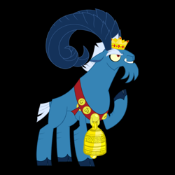 Size: 1600x1600 | Tagged: safe, grogar, spoiler:s09, bad end, bell, black background, cloven hooves, crown, jewelry, male, ram, regalia, simple background, solo