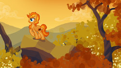 Size: 1600x900 | Tagged: safe, artist:bedupolker, oc, oc only, pony, unicorn, autumn, solo, tree