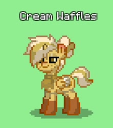 Size: 572x648 | Tagged: safe, oc, oc only, oc:cream waffles, alicorn, pony, alicorn oc, eye contact, eyeshadow, food, freckles, green background, looking at each other, makeup, pony town, simple background, solo, waffle, wings