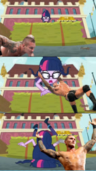 Size: 750x1334 | Tagged: safe, edit, edited screencap, screencap, sci-twi, twilight sparkle, equestria girls, friendship games, armpits, comic, randy orton, rko, rko outta nowhere, screencap comic, wwe