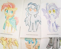 Size: 2048x1638 | Tagged: safe, artist:dawnfire, sunburst, oc, oc:ice, bat pony, pegasus, pony, unicorn, bat pony oc, traditional art