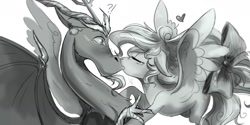 Size: 1600x800 | Tagged: safe, artist:wilvarin-liadon, discord, oc, pegasus, pony, canon x oc, kissing, shipping