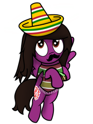 Size: 1200x1600 | Tagged: safe, artist:toyminator900, pegasus, pony, clothes, facial hair, flying, food, hat, hoof hold, male, mexican, moustache, pierce the veil, ponified, simple background, solo, spread wings, stallion, taco, transparent background, vic fuentes, wings