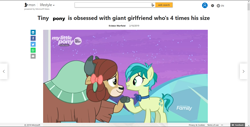 Size: 1600x810 | Tagged: safe, screencap, sandbar, yona, earth pony, pony, yak, she's all yak, bow, cloven hooves, female, hair bow, interspecies, male, monkey swings, news, news report, shipping, straight, teenager, yonabar