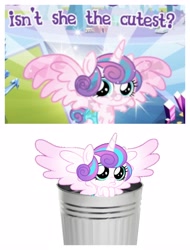 Size: 3106x4096 | Tagged: safe, edit, princess flurry heart, alicorn, pony, abuse, background pony strikes again, downvote bait, drama, flurry heart drama, flurrybuse, gameloft, into the trash it goes, meme, op is a cuck, op is a slowpoke, op is trying to start shit, op isn't even trying anymore, trash can, wow! glimmer