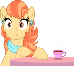 Size: 5000x4436 | Tagged: safe, artist:luckreza8, aunt holiday, earth pony, pony, the last crusade, .svg available, aunt holidorable, cup, cute, happy, simple background, solo, table, teacup, transparent background, vector